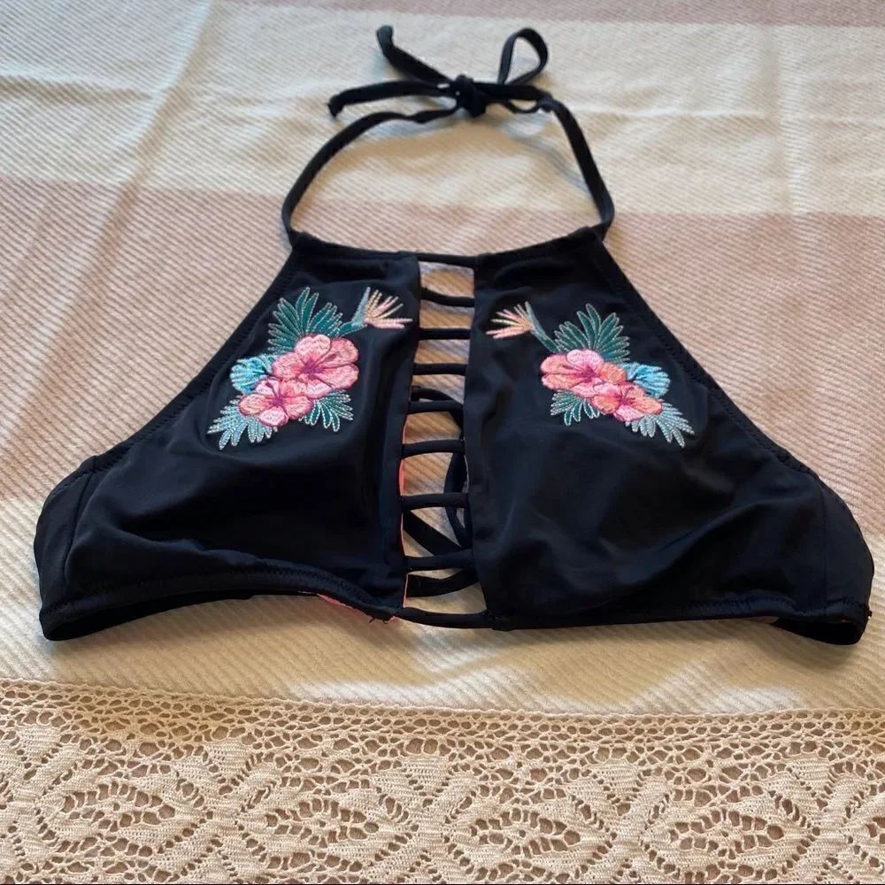 Victoria’s Secret Embroidered Black Bikini Top